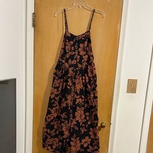Free People Black and Brown Floral Midi Dress